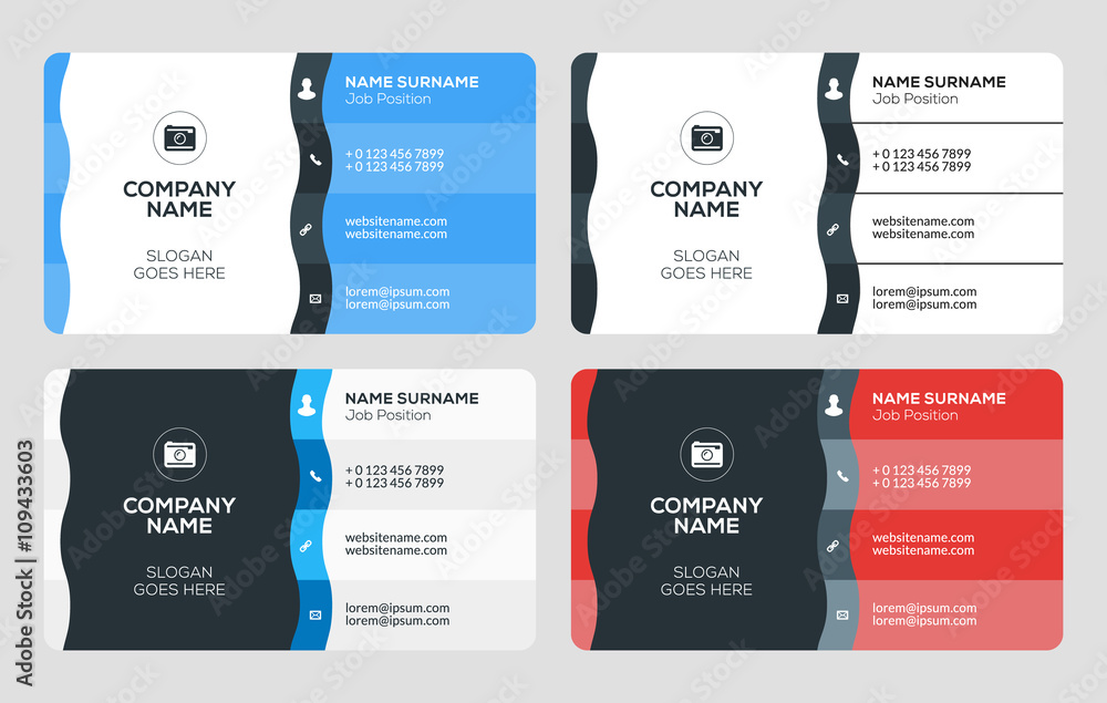 Fototapeta premium Creative Business Card Template. Flat Design Vector Illustration. Stationery Design. 4 Color Combinations. Print Template