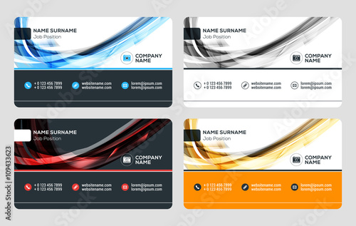 Creative Business Card Template. Flat Design Vector Illustration. Stationery Design. 4 Color Combinations. Print Template