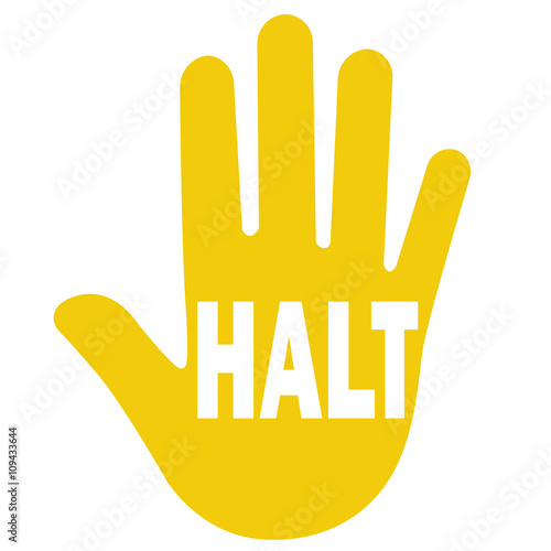 Gelbe Hand mit HALT Text