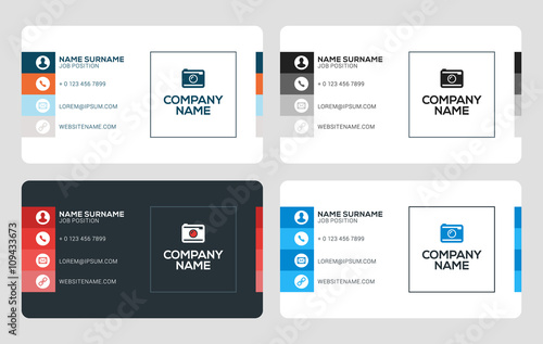 Creative Business Card Template. Flat Design Vector Illustration. Stationery Design. 4 Color Combinations. Print Template