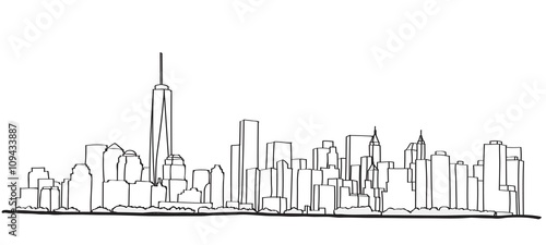 Fototapeta Wolna ręka szkic panoramę Nowego Jorku. Wektorowa ilustracja eps 10.