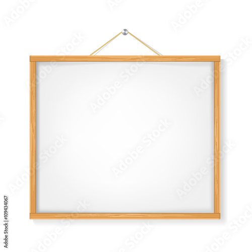white lacard with wooden frame hanged on white. vector