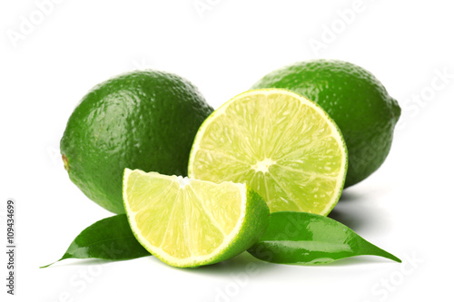 Fresh limes, isolated on white