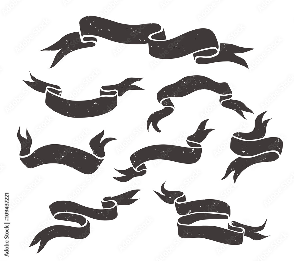 Set of grunge black hand drawn ribbons . Vector illustration. Set of grunge black hand drawn ribbons . Vector illustration.