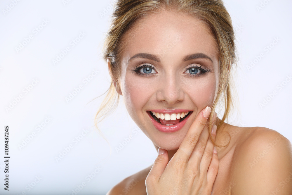Portrait of beautiful woman on white background Portrait of beautiful woman on white background