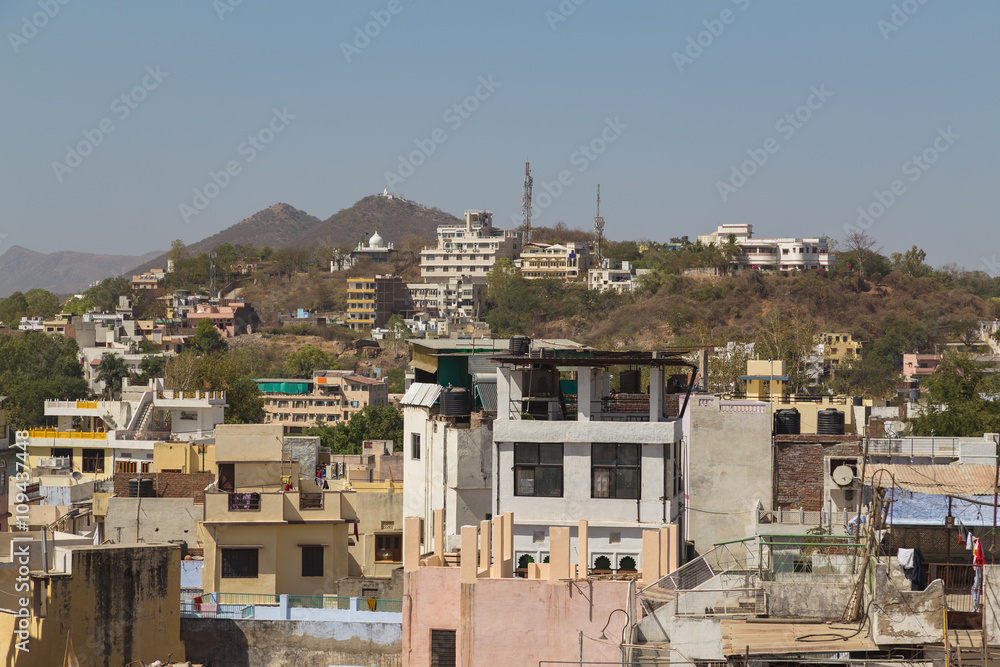 High view of buildings in Udaipur, India High view of buildings in Udaipur, India