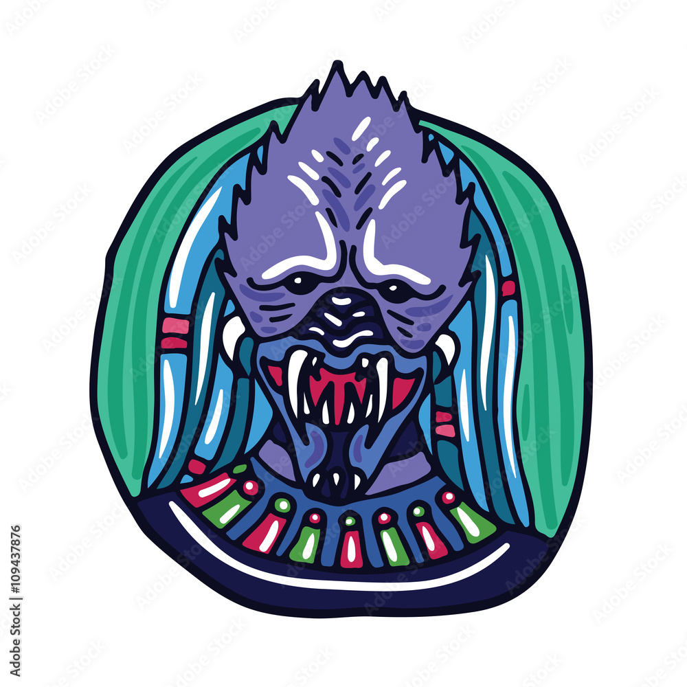 Purple Predatory Alien Cartoon Portrait Purple Predatory Alien Cartoon Portrait