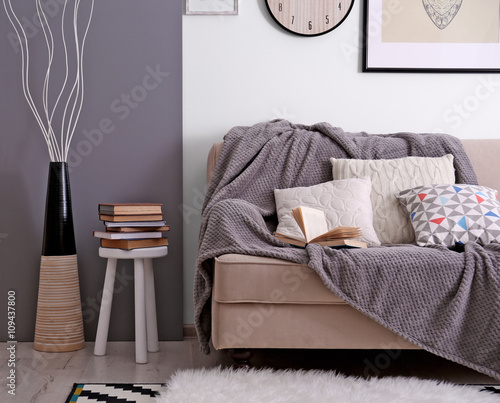 Beige sofa in the room inte...
