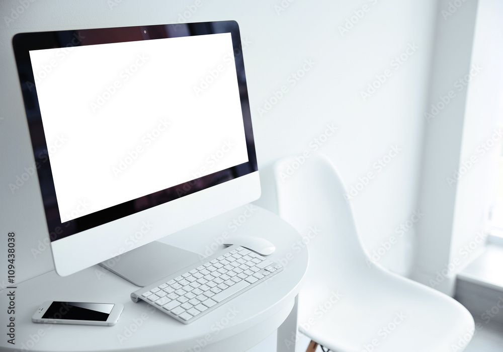 Fototapeta premium Stylish workplace with computer at home or office
