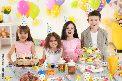 Happy group of children at birthday party