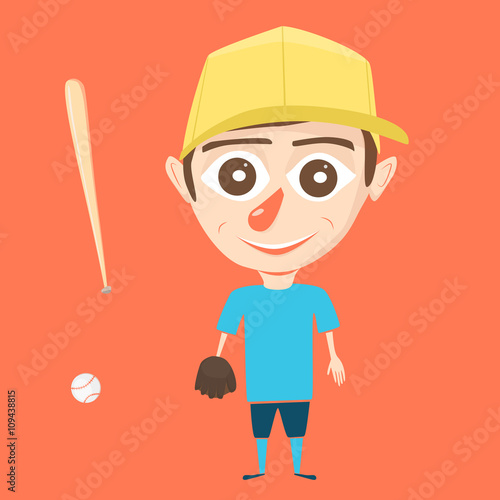 Boy character. Cartoon vector illustration. Isolated background. Baseball player