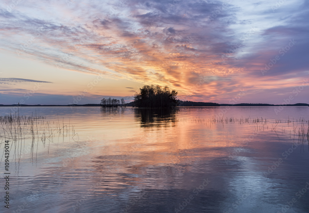 Beautiful sunset in the lake