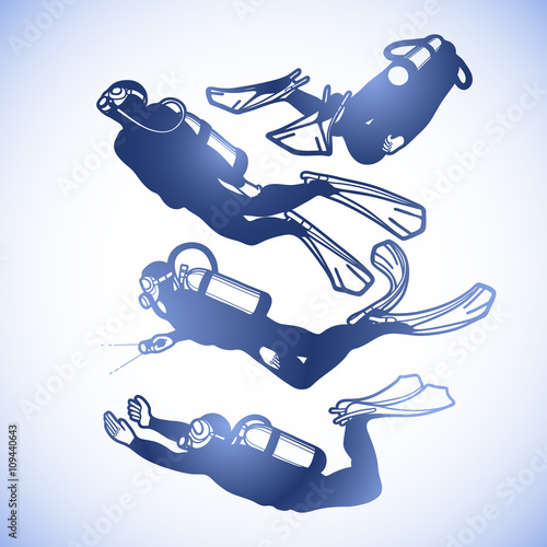 Graphic set of scuba divers silhouettes