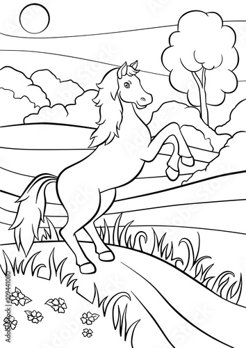 Cute horse jumps and smiles.