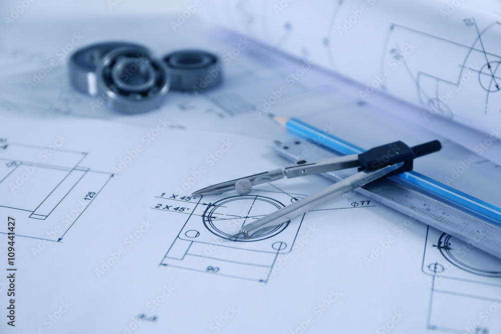 Set of engineering drawings closeup Set of engineering drawings closeup
