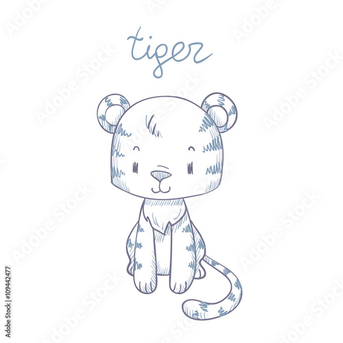 Fototapeta Naklejka Na Ścianę i Meble -  Sketch cartoon tiger with text. Doodle illustration in vector.