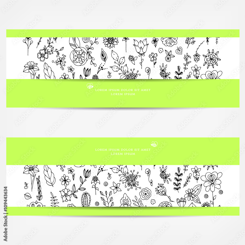 Vector illustration of card with floral banners Zen Tangle, doodling. Bright, fashion and beauty. Adult coloring books , black, white, green Vector illustration of card with floral banners Zen Tangle, doodling. Bright, fashion and beauty. Adult coloring books , black, white, green