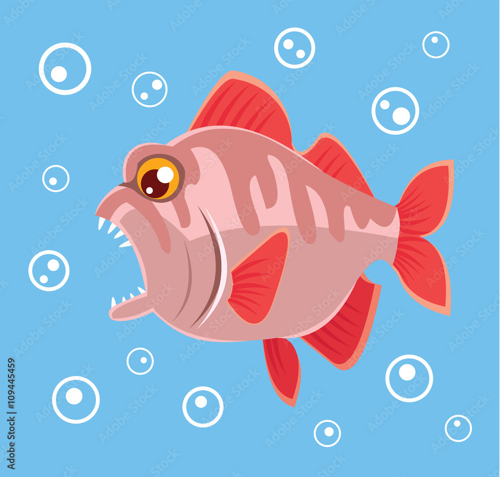Predatory fish. Vector flat cartoon illustration