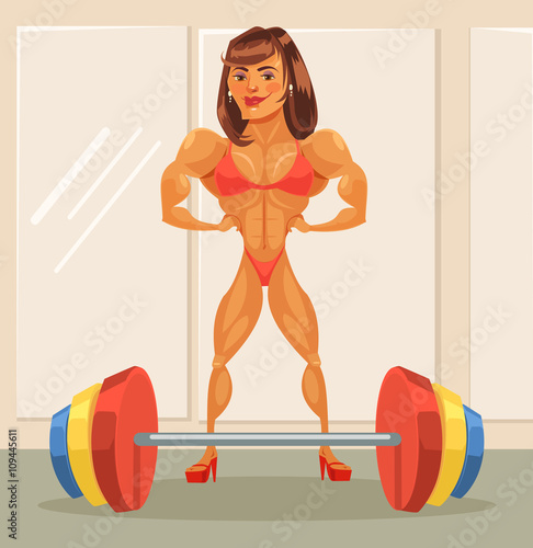 Woman bodybuilder. Vector flat cartoon illustration