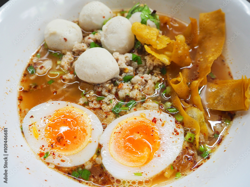 Spicy noodle with minced pork and boiled eggs Spicy noodle with minced pork and boiled eggs
