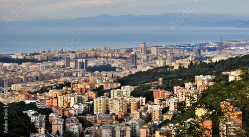 Panoramic view of Genoa seen from the hill of Camaldoli