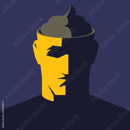 Male open head with big poop inside. Public or media manipulation concept vector illustration.