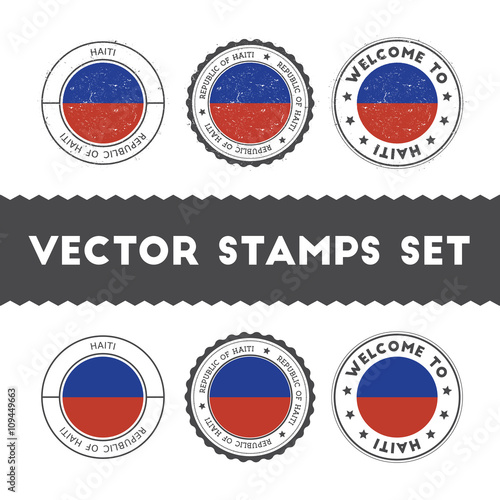 Free Download Haitian flag rubber stamps set. National flags grunge stamps. Country round badges collection. - GFXLoad