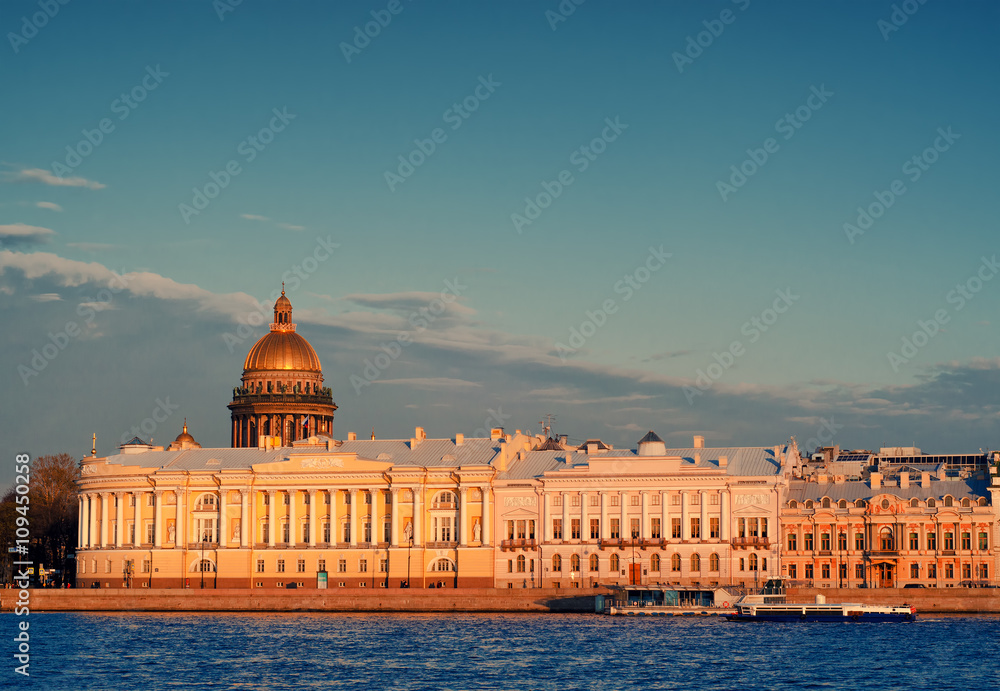 View on tne Neva river and St Isaac's Cathedral