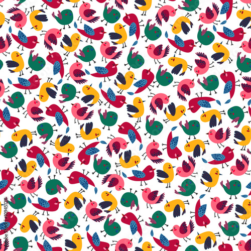 Colorful Cute Cartoon Birds Vector Seamless Pattern with Vintage Vector Birds for Vintage Wrapping Paper, Wallpaper, Prints, Posters, Seamless Pattern, Vector Seamless Pattern, Seamless Background