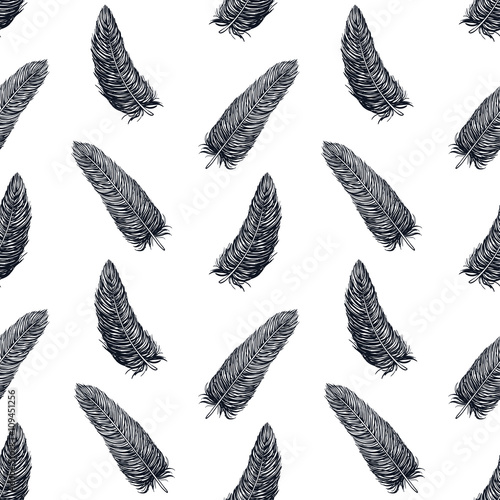 Seamless Vintage Monochrome Feathers Vector Seamless Pattern with Artistic Vector Feathers for Vintage Wallpaper, Wrapping Paper, Prints, Posters, Vintage Seamless Pattern, Vector Seamless Pattern