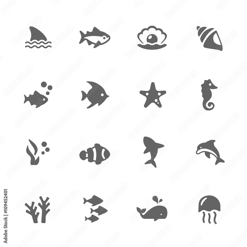 Obraz premium Proste ikony życia morskiego