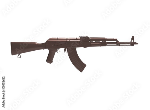 Akm assault rifle 3d illustration in color. metal parts.  military color. on white background