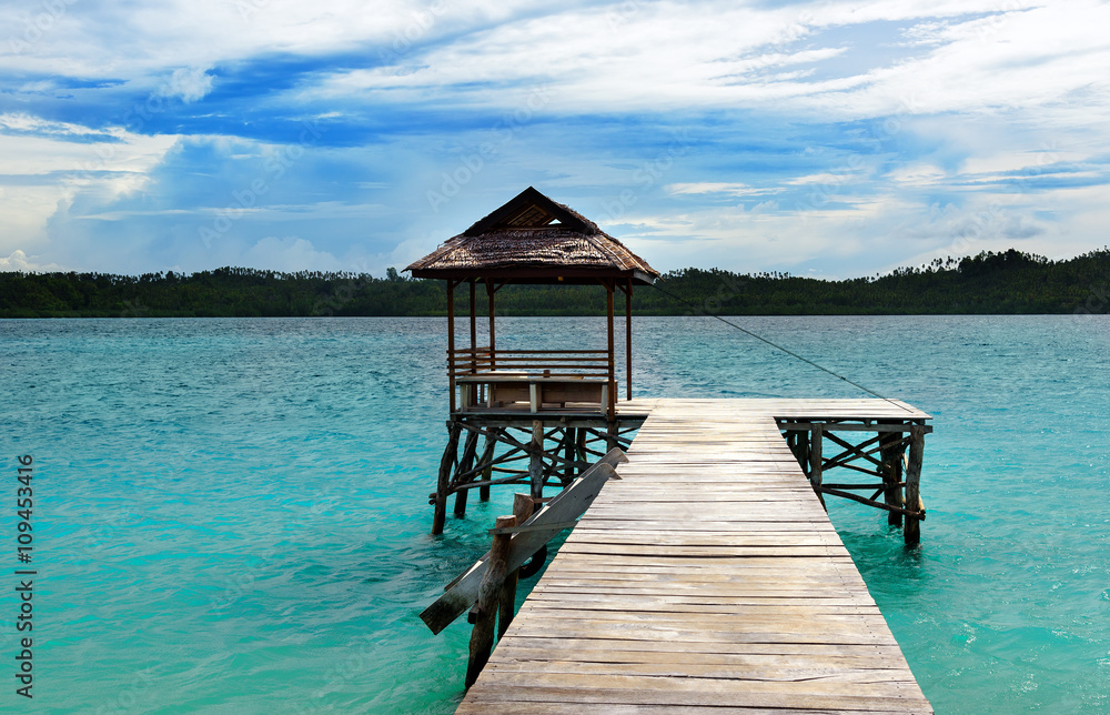 Wooden Dock on Togean Islands. Indonesia.