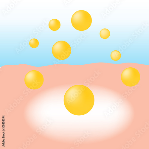 Vitamin E absorb on the human skin with white glow light absorption
