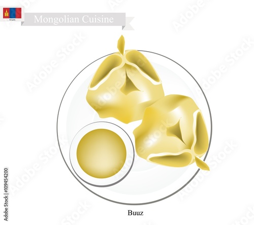 Buuz or Mongolian Dumpling Served with Sauce