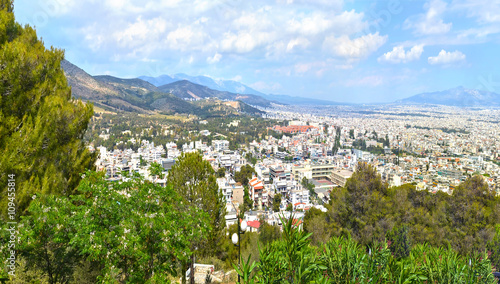 cityscape of Athens from the hill of prophet Elias Chaidari Greece photo