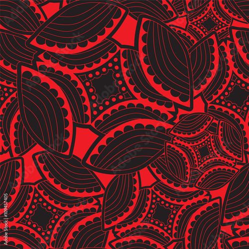 stock vector seamless doodle black and white floral pattern. ori