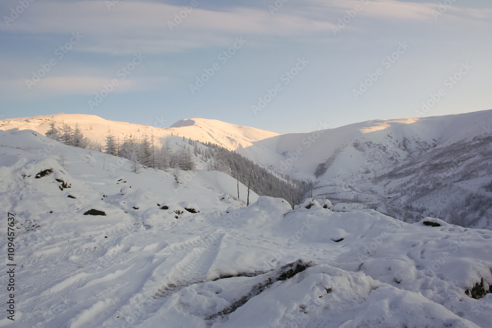 Winter mountain landscape in Yakutia