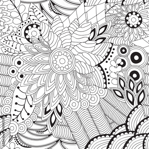 stock vector seamless doodle black and white floral pattern. ori