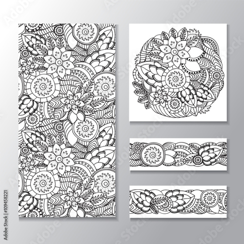 set of stock vector seamless doodle  floral pattern. orient. abs