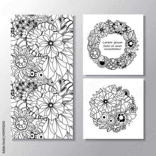 set of stock vector seamless doodle  floral pattern. orient. abs
