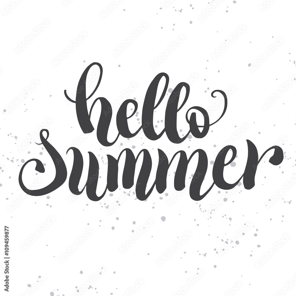 Hello summer hand lettering typography poster