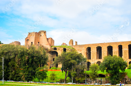 Canvas Print Ruins of Circus Maximus and  Palatine hill palace  in  Rome, It
