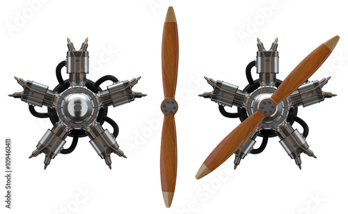 3d star engine wtih old wooden propeller