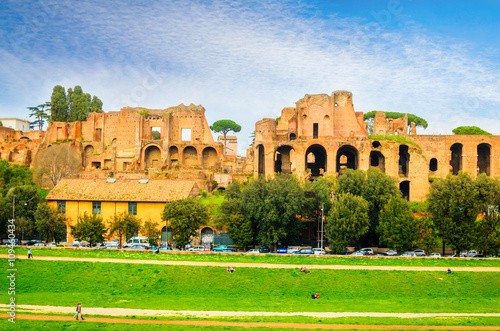  Ruins of Circus Maximus and Palatine hill palace in Rome, It