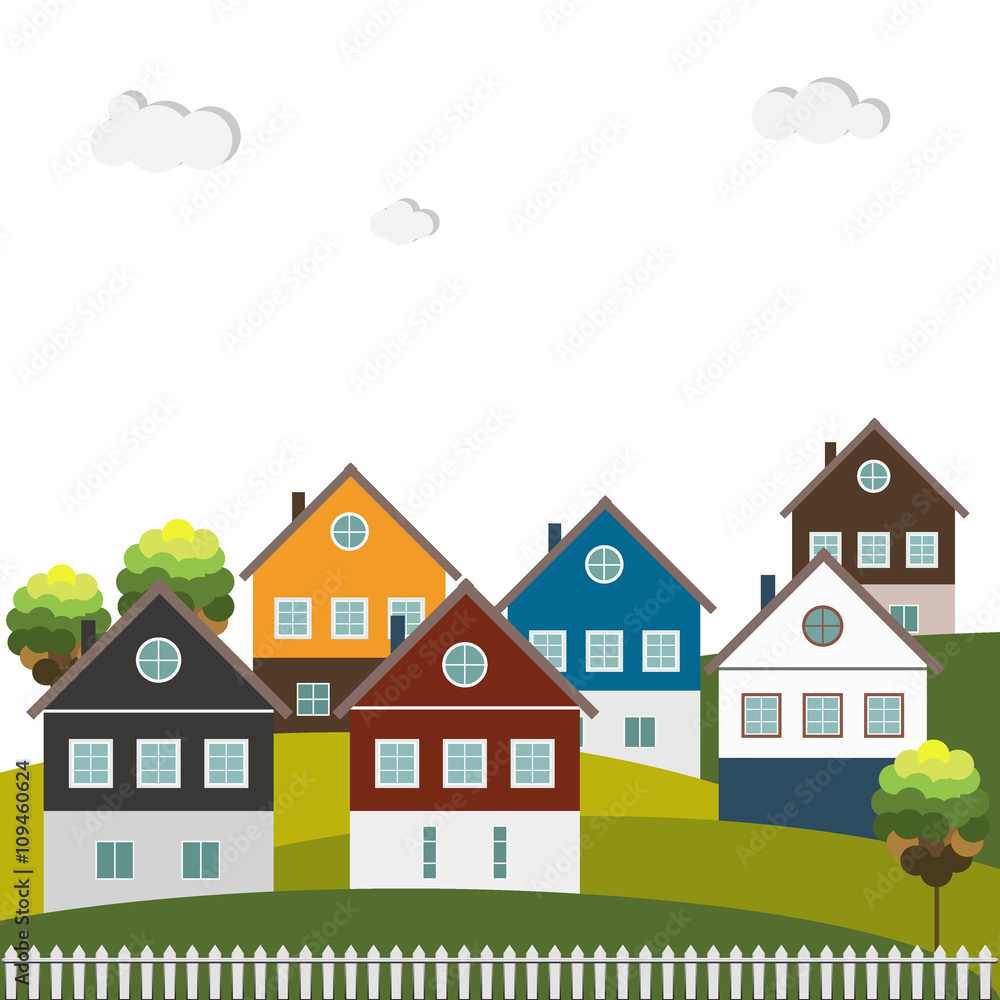 Colorful Houses For Sale / Rent. Real Estate Concept.