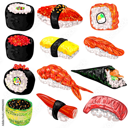 Japanese food sushi and rolls set. Japanese Cuisine