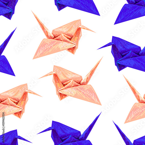 Seamless Japanese pattern with origami paper crane bird vector background. Perfect for wallpapers, pattern fills, web page backgrounds, surface textures, textile
