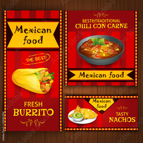 Mexican traditional food on flat banners