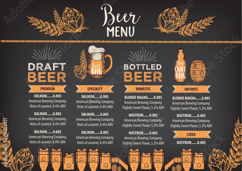 Beer restaurant cafe menu, template design.